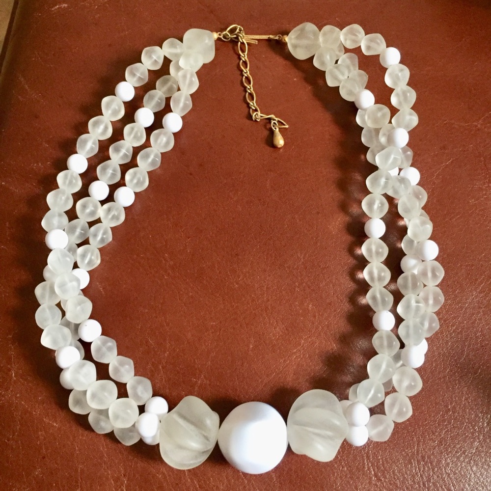 Vintage frosted white lucite multi strand necklace